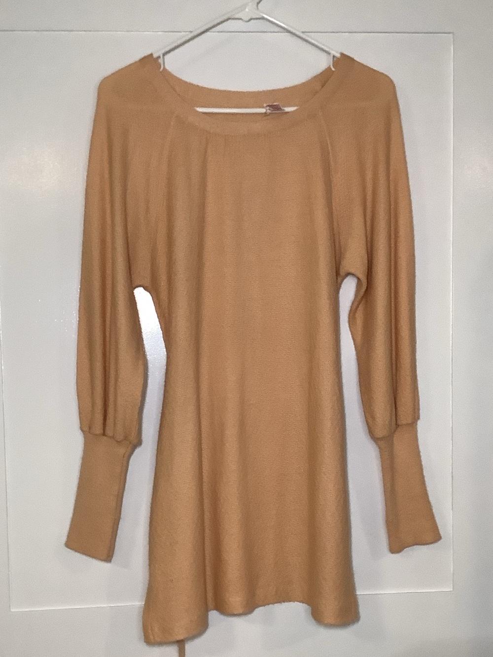 Vintage Long Sleeve Tie-Waist Women's Sweater or Mini Dress in Peach